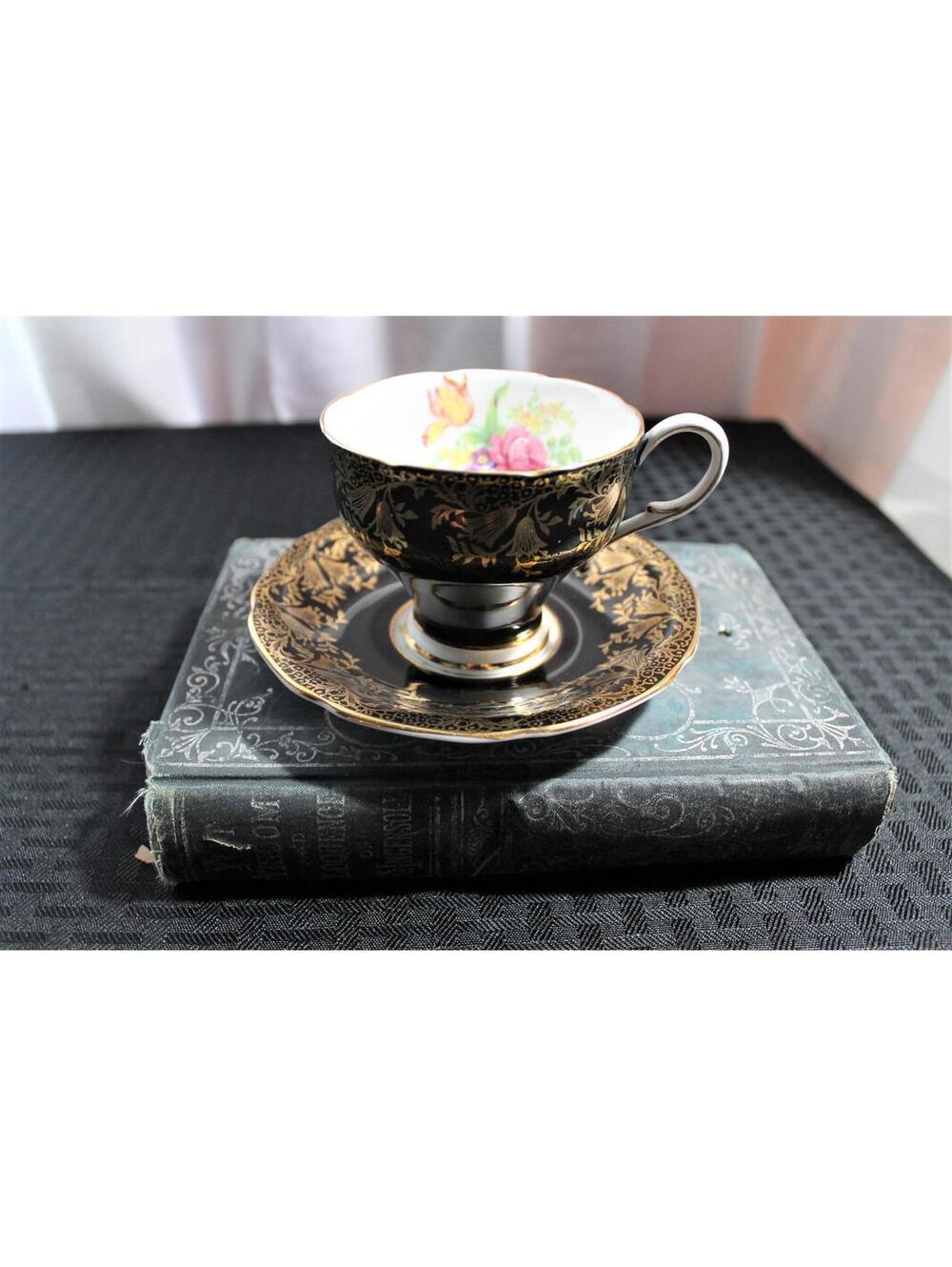 Vintage PARAGON Double Warrant Bone China Tea Cup & Saucer, Floral Interior